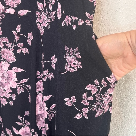 Torrid Dress Midi Rayon Slub Button Front Tie Black Pink Floral Plus Size 4X NEW - Picture 5 of 15